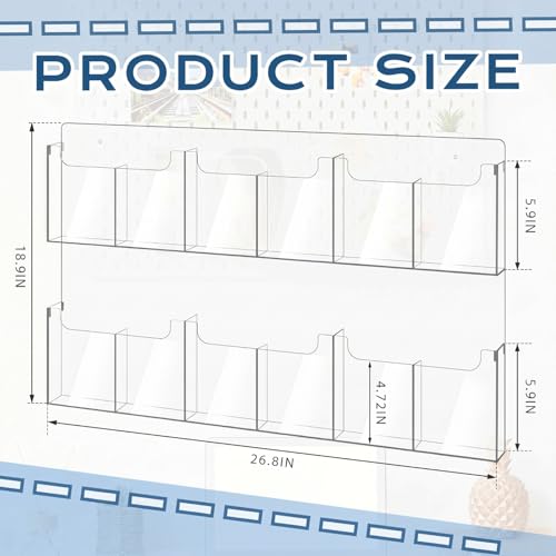 Sherr Acrylic Brochure Holder Wall Mount with Removable Dividers, Wide High Capacity Literature Display Stand for 4''x 9'', 8.5''x11'' Pamphlets, 26.7'' x 18'' for High-Traffic Lobbies Events - size: 26.7'' x 18''