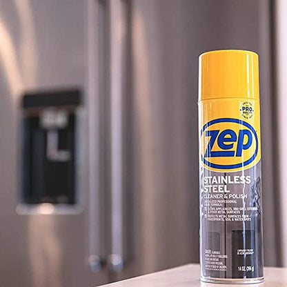 Zep Stainless Steel Cleaner and Polish - 14 oz (Case of 12) ZUSSTL14 - Protects Metal Surfaces From Fingerprints, Soil & Water Spots
