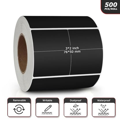 Black Rectangle Labels 3" x 2" Color Coding Stickers Roll 500 Pcs - color: Black
