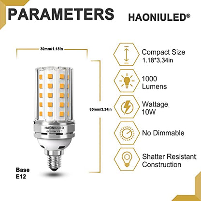 E12 LED Bulbs 10W LED Corn Light Bulb 100W Equivalent 1000 Lumen 3000K Warm White Non-dimmable LED Candelabra Bulbs Pack of 5 - color: E12 3000k Warm White