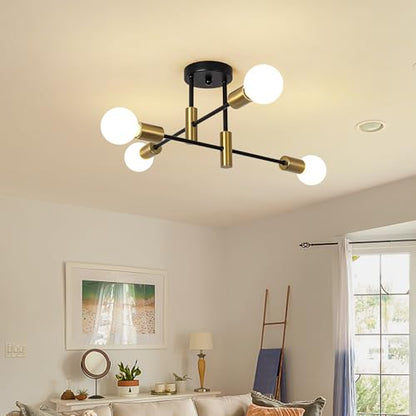Garwarm 2 Pack 4-Light Industrial Semi Flush Mount Sputnik Ceiling Light Fixture, Black and Gold Modern Sputnik Chandelier for Porch Bedroom Hallway Kitchen Farmhouse - color: 2 Pack 4-Lights,Black & Gold