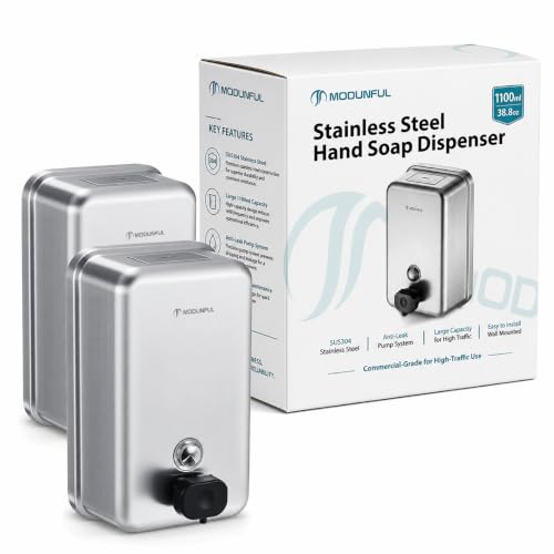 modunful Commercial Wall Mount Soap Dispenser - 2 Pack Stainless Steel - size: Vertical 38.8oz *2