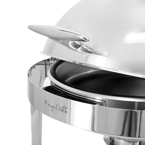 MegaChef 6.3 Quart Round Dome Roll Top Stainless Steel Professional Kitchen Chafing Dish/Food Warmer/Buffet Server Serving Pot/Bowl/Trays for Entertaining, Catering, Large Gatherings (6.3 Quart) - size: 6.3 Quart