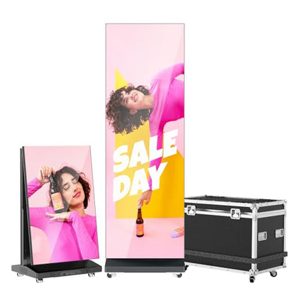 MWE P1.86 LED Poster Screen with Flight Case, 80" LED Digital Signage Display with Publishing System, Foldable Advertising Display Kiosk Video Wall for Events, WiFi/USB/HDMI (1 Panel) - size: 80"-1 Panel
