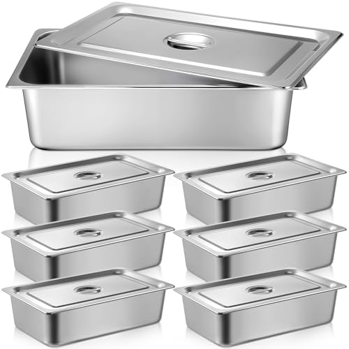 Dandat Full Size Steam Table Hotel Pans with Lid, 20.8 x 12.8 x 6 Inch - size: 20.8 x 12.8 x 6 Inch