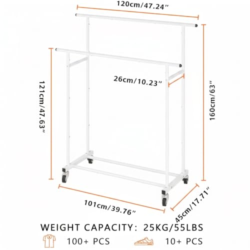 Calmootey Rolling Garment Rack, Sturdy Clothes Organizer for Bedroom - color: White, style: Double Rods