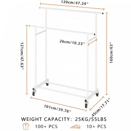 Calmootey Rolling Garment Rack, Sturdy Clothes Organizer for Bedroom - color: White, style: Double Rods