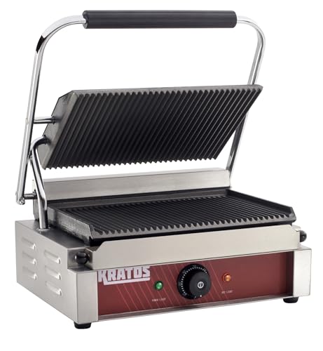 Kratos Commercial Electric Panini Sandwich Grill with Grooved Plates - size: Medium w/ Grooved Plates