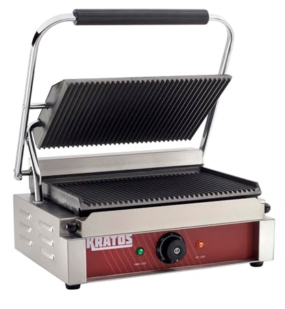 Kratos Commercial Electric Panini Sandwich Grill with Grooved Plates - size: Medium w/ Grooved Plates