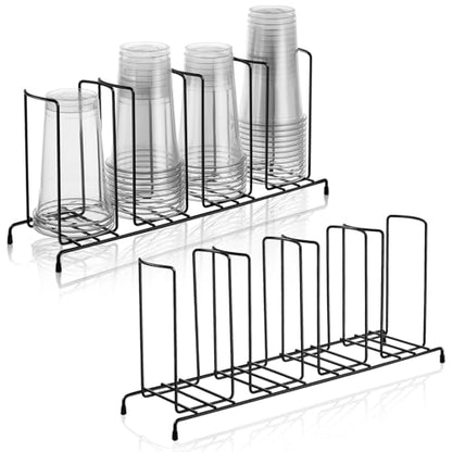 Maxdot 2 Pcs 4 Section Coffee Cup Organizers 18.7 x 8.5 x 5 Inch Wire Rack Coffee Cup and Lid Holder Black Iron Lid Dispenser Countertops Station Organizer for Kitchen Storage Essentials - size: 18.7 x 8.5 x 5 Inch