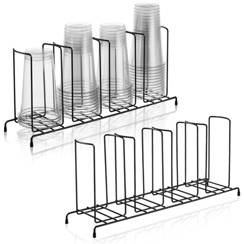 Maxdot 2 Pcs 4 Section Coffee Cup Organizers 18.7 x 8.5 x 5 Inch Wire Rack Coffee Cup and Lid Holder Black Iron Lid Dispenser Countertops Station Organizer for Kitchen Storage Essentials - size: 18.7 x 8.5 x 5 Inch