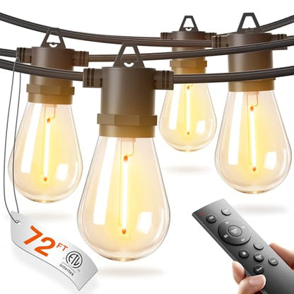 addlon 72FT LED Outdoor String Lights, Waterproof Dimmable Bulbs for Patio - size: 72FT(24 Sockets)