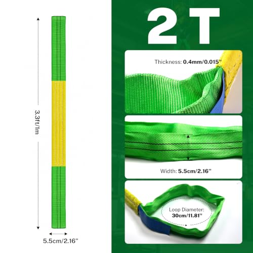 Lift Sling Straps, 2" x 3.3' Heavy Duty Endless Polyester Flat Web Sling, 2 Ton (4409 lbs) Vertical Rated Capacity, Rigging Sling for Crane Hoist, Cargo Lifting, Machinery Moving, 2-Pack - size: 2T-3.28ft(2Pack)