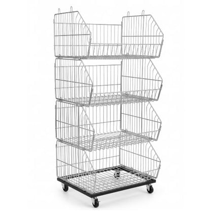KAXIWEI 4-Tier Folding Storage Rack Wire Grid Display Rack with Wheels