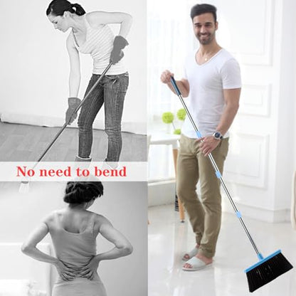 Broom and Dustpan Set 52-in Long Adjustable Handle Broom Dustpan Combo - color: Blue