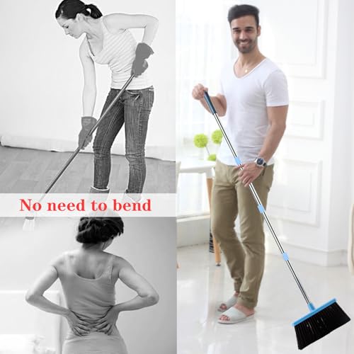 Broom and Dustpan Set 52-in Long Adjustable Handle Broom Dustpan Combo - color: Blue