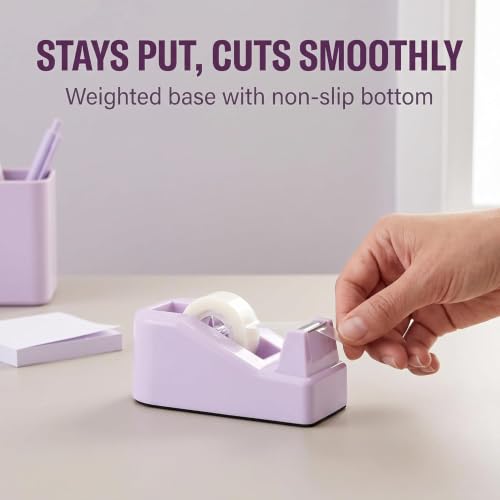 1 Pc Purple Cute Tape Dispenser Desk with Weighted Non-Skid Base, Heavy Duty Dispenser for Packaging in Office,Restaurant, Flower Shop, Scotch Tape Dispenser Desk