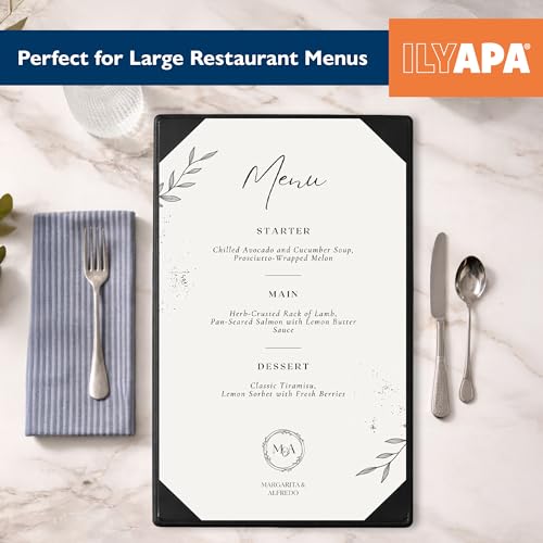 Ilyapa 5 Pack Restaurant Menu Covers 11 x 17 - Vinyl Leather Menu Holder, Single Sided Book with Corner Sleeves for Display of Wedding Menus, Weekly Kitchen Specials & Bar Drinks for Table Top - size: 11 x 17