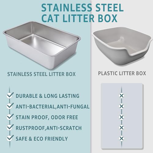 Stainless Steel Litter Box XL,Metal Cat Litter Box for Big Cats - color: 23.6" L x 15.7" W x 6" H