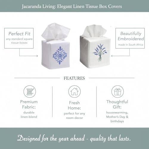 Jacaranda Living Square Tissue Box Cover, Linen/Cotton Fabric Tissue Holder, Decorative Cloth Tissue Cube Cover, Botanical Designs, Tropical Palm Tree - color: Tropical Palm Tree