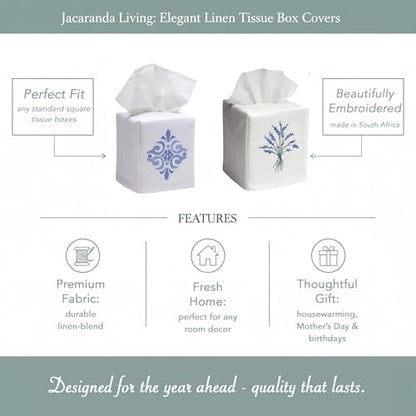 Jacaranda Living Square Tissue Box Cover, Linen/Cotton Fabric Tissue Holder, Decorative Cloth Tissue Cube Cover, Botanical Designs, Tropical Palm Tree - color: Tropical Palm Tree