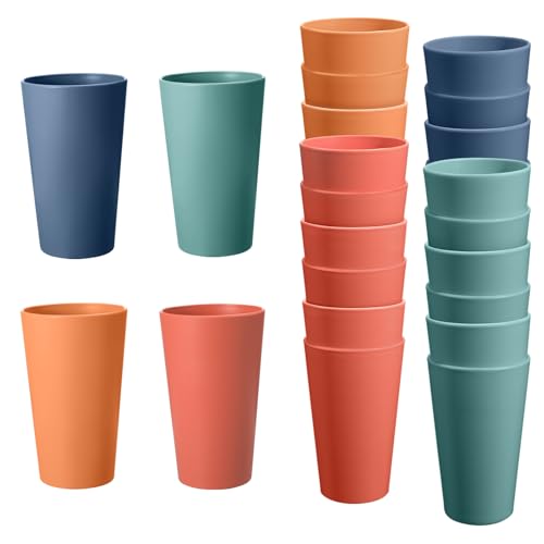 24 Pcs Unbreakable Plastic Cups Set, 20 oz Reusable Plastic Cups, Stackable Water Tumblers, Drinking Cup for Kitchen, Outdoor, BPA-free, Dishwasher Refrigerator and Microwave Safe (20 oz, 4 Colors) - color: 4-Dark Multicolor, size: 20 oz