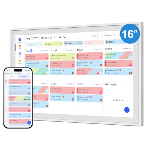16" Digital Calendar, Smart Touchscreen Chore Chart & Planner, White - color: White, size: 16 in