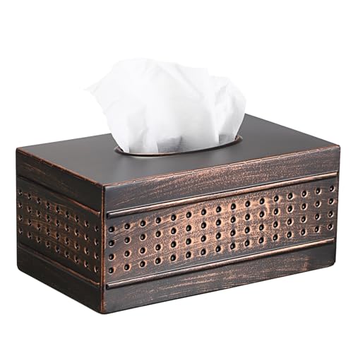 Sumnacon Vintage Tissue Box Cover Rectangle Metal Tissue Box Holder,Bronze - size: Medium 9x5x4 Inches