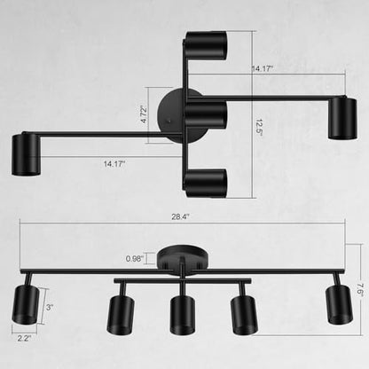 BoostArea 5 Light Track Lighting Kit, Black 5 Way Ceiling Spot Lighting, Center Swivel Track Light Heads, Flexibly Rotatable Light Head for Kitchen, Living Room, Bedroom, GU10 Bulb Not Included - color: Rotatable-5 Light-Black