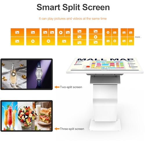 32 Inch Touch Screen Kiosk, 10pt PCAP Touch Screen Digital Signage, Plug&Play K-Style Indoor Digital Signage, Interactive LCD Display Signage, CMS/U-Disk Publish Content, Split Screen, Android 11 - color: 32"+White (Android OS)