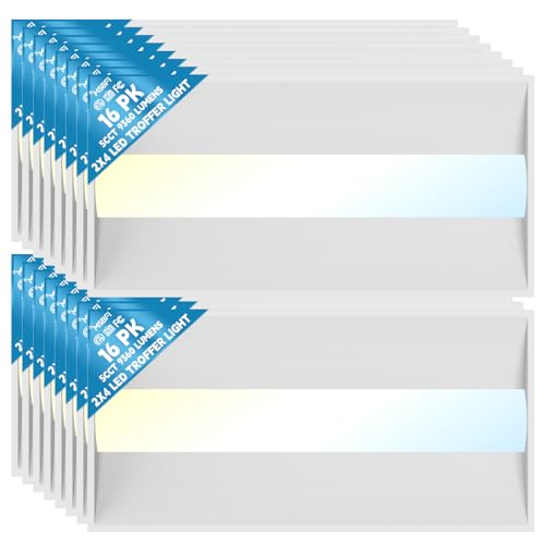 16Pack 2x4 LED Troffer Center Basket Panel,5 Color Tunable 3500K/4000K/5000K,Watt Adjustable,50W/60W/72W-Up to 10800 Lumens,0-10V Dimmable Recessed Back-Lit Drop Ceiling Light,ETL Qualified - size: 2x4 16Pack