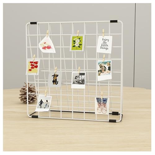 Photo Display Rack, Note Display Rack, Double-sided Photo Metal Rack, Suitable for Use As a Home Desk Photo Organizer, With 20 Wooden Clips, White - color: White