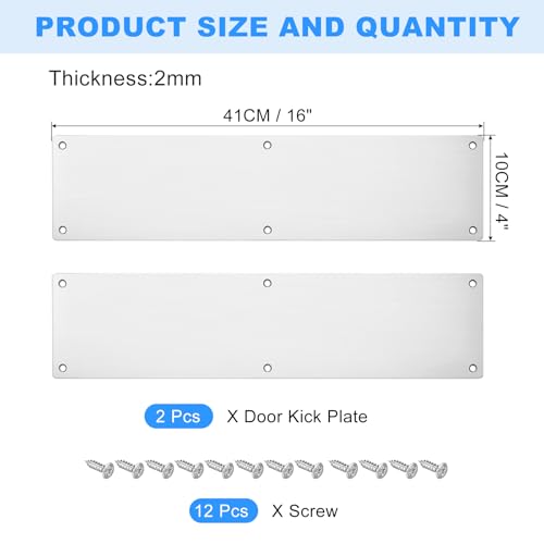 uxcell 2pcs Door Kick Plate, 4 x 16 Inches Aluminum Kick Plate Door Plate, 2 mm Thickness, for Exterior Front Door or Back Door, Silver - color: Silver, size: 4 x 16 Inch