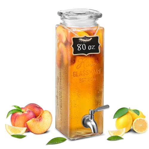 Kook Drink Dispenser, 80 oz, Water Dispenser Countertop, Glass Drink Dispenser, Beverage dispenser, with Leak-Proof Spigot, Clear Rectangular Jar, Storage for Party, Fridge, for Water, Iced Tea - size: Pack of 1