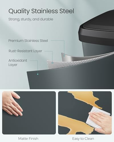 SONGMICS Kitchen Trash Can, 18-Gallon (68 L) Stainless Steel, Soft Closure - color: Charcoal Gray + Black, style: 18 Gallons