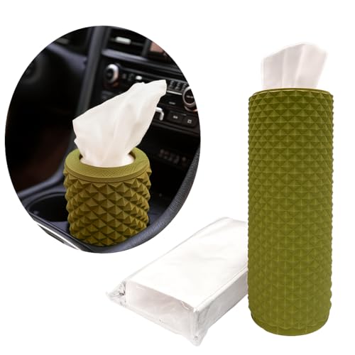 Car Cup Holder Tissue Box Holder – Auto Interior Accessories for Men & Women，Car Accessories Organizer with Premium Tissues with 1 Pack Tissues, Universal Fit for Most Vehicles (Olive Green) - color: Olive Green