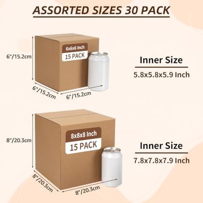 ZBEIVAN Shipping Boxes Mailers Assorted Sizes 8x8x8, 6x6x6 inches Corrugated Cardboard Small Packing Kraft Moving Mailing Box, Pack of 30 - size: 8X8X8&6X6X6 inch