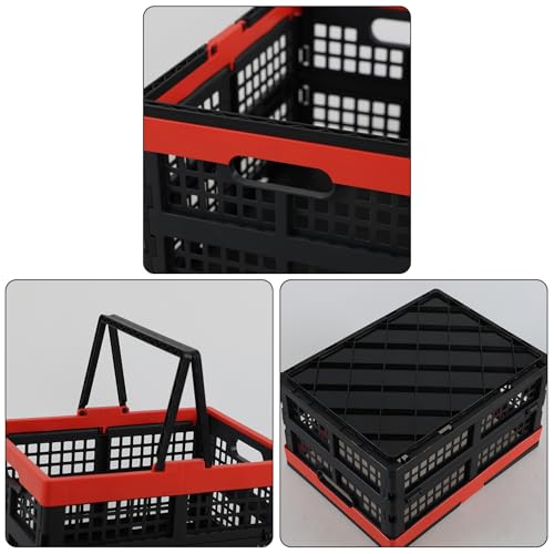 15 L Folding Crate with Handle, Plastic Shopping Basket, 2 Packs