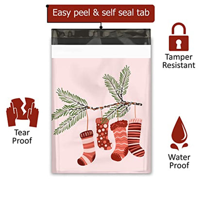 10x13 (100) Christmas Stockings Designer Winter Poly Mailers Self Sealing Waterproof Shipping Envelopes Holiday Premium Printed Bags For Small Businesses - color: Christmas Stockings, size: 10x13