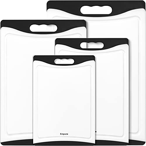 Empune BPA-Free Plastic Cutting Board for Kitchen with Juice Grooves, Extra Large Dishwasher Safe Cutting Boards Set of 4 with Handles, Thick Non-Slip Chopping Board for Meat, Fruit and Chicken, Black - color: Black