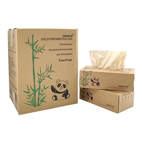 Bamboo Facial Tissues，soft nature bamboo facial tissue,100% virgin bamboo,Bulk carton of 8 boxes (100 Tissues per boxes,800 Tissues Total) | kraft paper Box, 3 Ply tissues