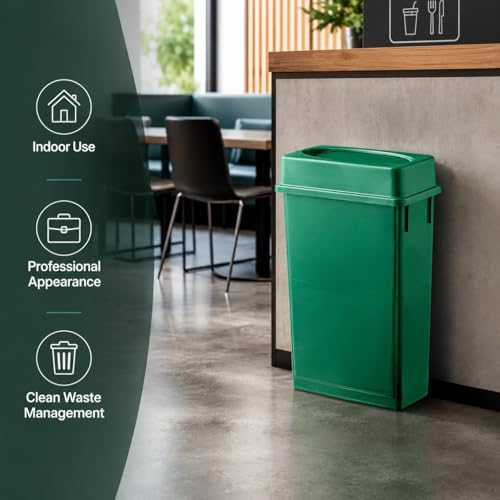23 Gallon Slim Rectangular Commercial Trash Can, Heavy Duty Plastic Indoor Waste Bin for Kitchen, Office, Restaurant, School, Restroom & Janitorial Use (Dark Green, with Lid) - color: Dark Green