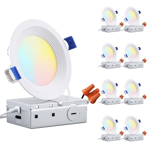 TORCHSTAR 8-Pack 5CCT 4 Inch Slim LED Recessed Lights, Anti-Glare, Aluminum - size: 4 inch