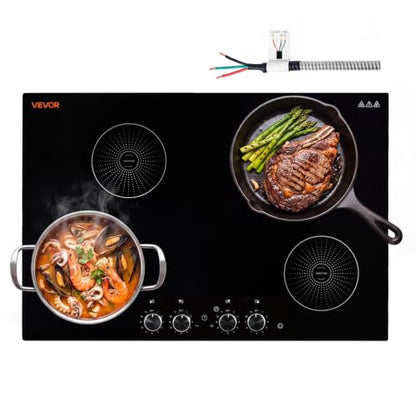 VEVOR Induction Cooktop 30inch 4 Burners Built-in Electric Stove 220V 7200W, Low-Power Continuous Heating, Induction Burner for Kitchen, with 11 Power Levels, Knob Control, and Child Lock - size: 30In -knob Control