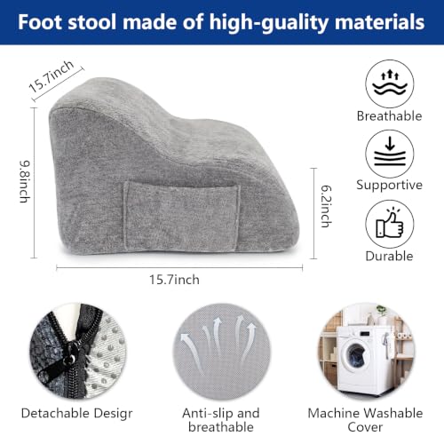 Foot Rest for Under Desk at Work, Ergonomic Under Desk Footrest with Washable Cover, Fit for Office Chair Gaming Chair and Sofa,Leg Elevation Pillow,Supports Posture - color: Silver Grey