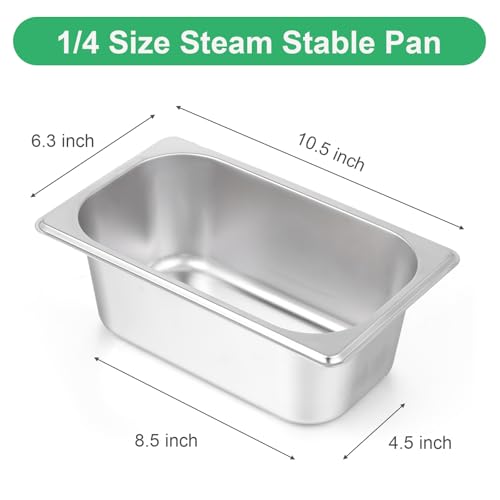 4 Pack Hotel Pans, 1/4 Size 4" Deep Stainless Steel Steam Table Serving Pan, Buffet Dinner Catering Food Pans, Warmer Breading Tray Batter Pan for Restaurant Salad Bar Party Supplies