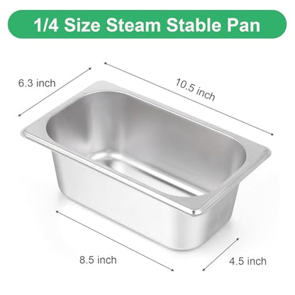 4 Pack Hotel Pans, 1/4 Size 4" Deep Stainless Steel Steam Table Serving Pan, Buffet Dinner Catering Food Pans, Warmer Breading Tray Batter Pan for Restaurant Salad Bar Party Supplies