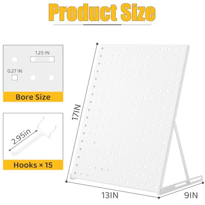 Portable & Adjustable Peg Board Display Stand with 15 Hooks(1pcs, White) - color: White