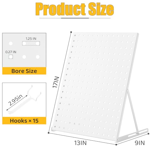 Portable & Adjustable Peg Board Display Stand with 15 Hooks(1pcs, White) - color: White