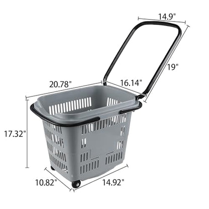 Teyyvn 4 PCS 50L Plastic Rolling Shopping Basket with Handle, Gray